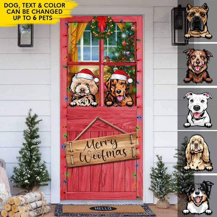 GeckoCustom Merry Woofmas Happy Pawlidays Dog Door Cover HN590 36 x 80 Inches / Dog Clipart