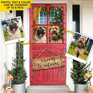 GeckoCustom Merry Woofmas Happy Pawlidays Dog Door Cover HN590 36 x 80 Inches / Image Upload