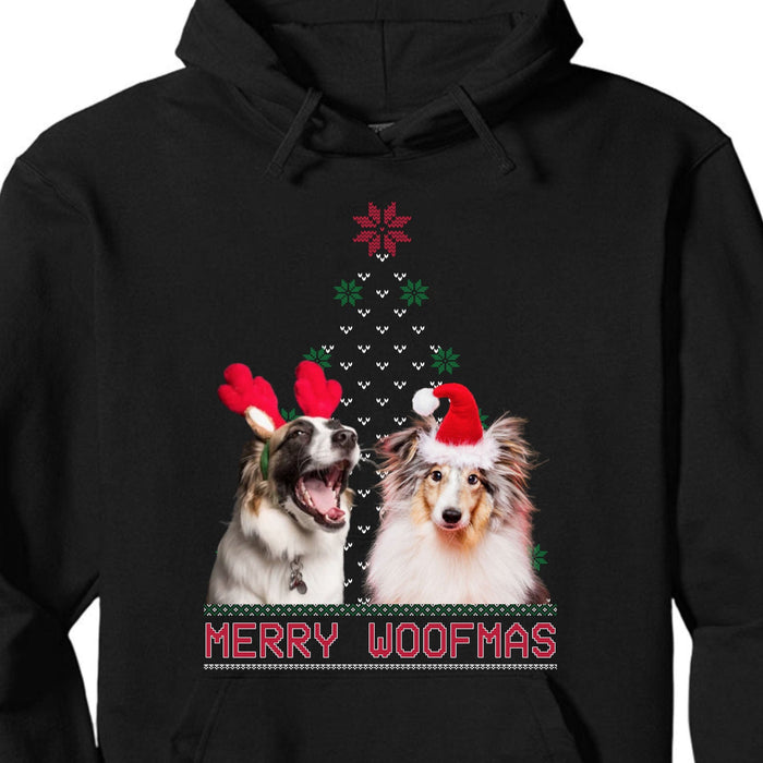 GeckoCustom Merry Woofmas Personalized Custom Photo Dog Sweatshirt, Dog Lover Sweater Christmas C474 Pullover Hoodie / Black Colour / S