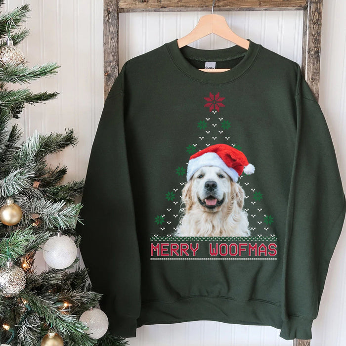 GeckoCustom Merry Woofmas Personalized Custom Photo Dog Sweatshirt, Dog Lover Sweater Christmas C474
