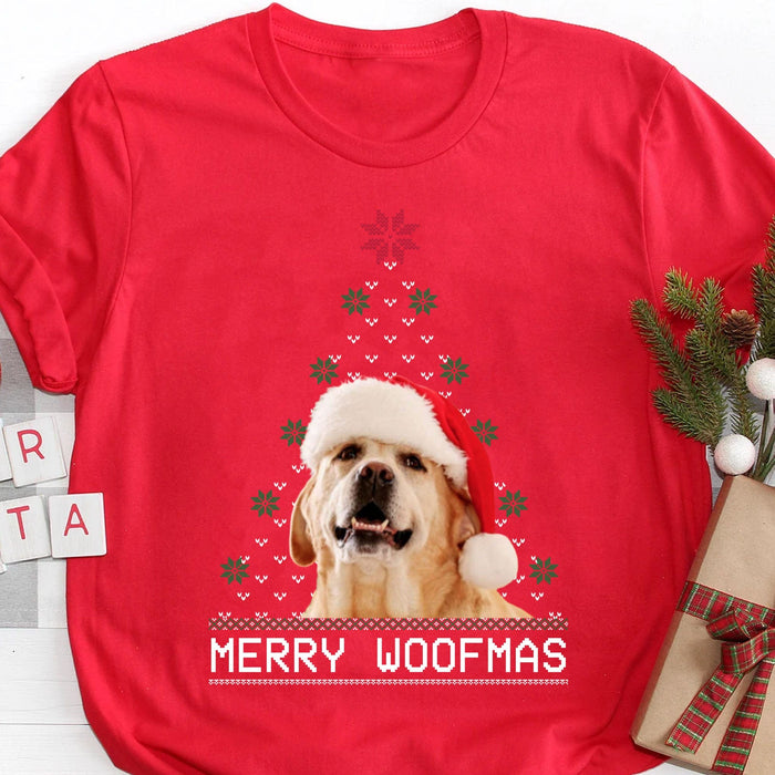 GeckoCustom Merry Woofmas Personalized Custom Photo Dog Sweatshirt, Dog Lover Sweater Christmas C474 Premium Tee / P Black / S