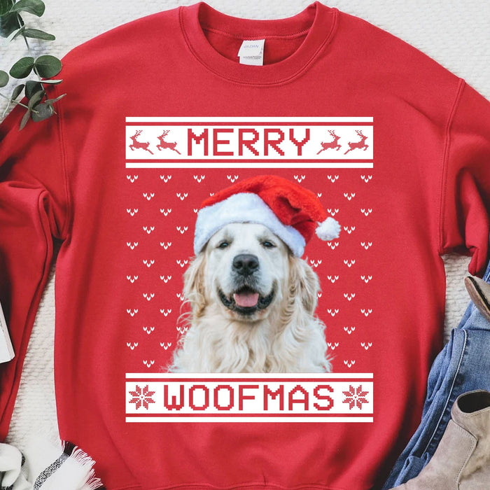 GeckoCustom Merry Woofmas Personalized Custom Photo Dog Sweatshirt, Dog Lover Sweater Christmas C474V2 Sweatshirt (Favorite) / S Black / S