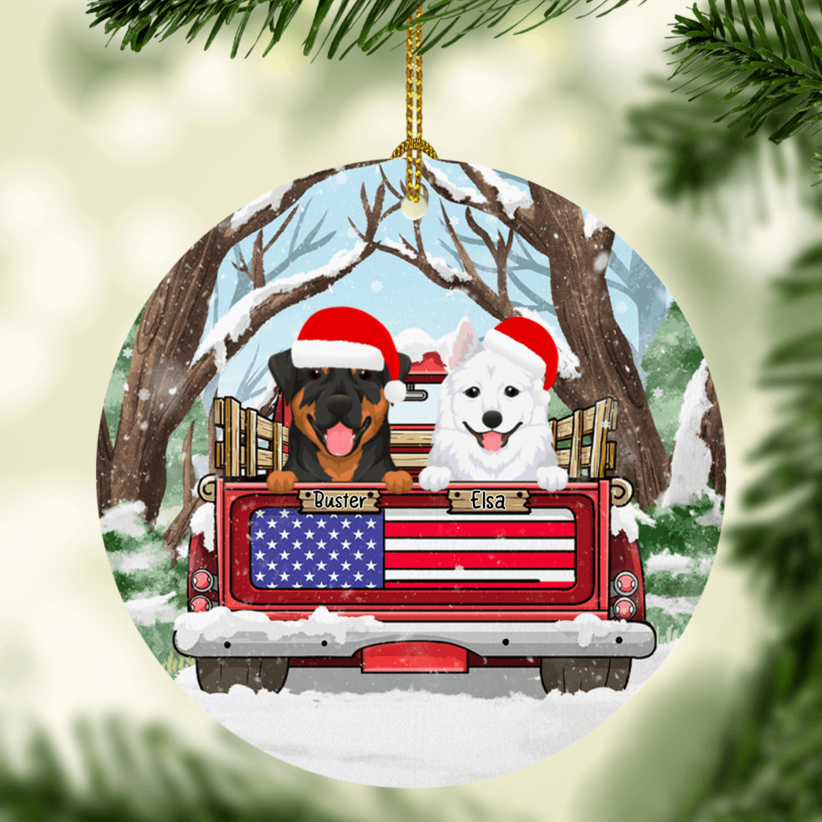 GeckoCustom Merry Xmas Truck Car Dogs Cats Christmas Ornament Pack 1 / 2.75" tall - 0.125" thick