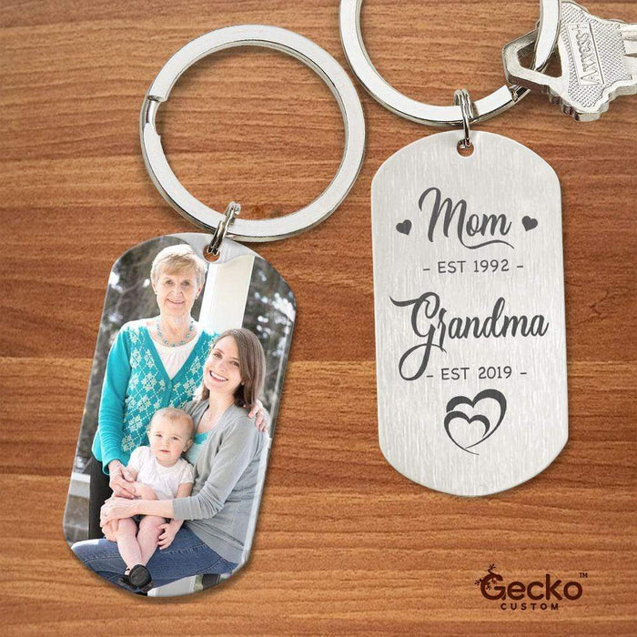 GeckoCustom Mom Grandma Since Custom Time Family Metal Keychain HN590 With Gift Box (Favorite) / 1.77" x 1.06"