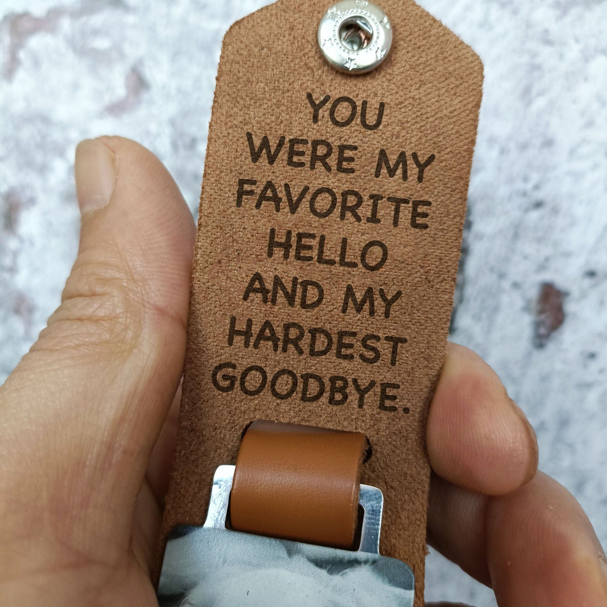 GeckoCustom My Favorite Hello And Hardest Goodbye Dog Pet Memorial Vintage Leather Photo Keychain C249