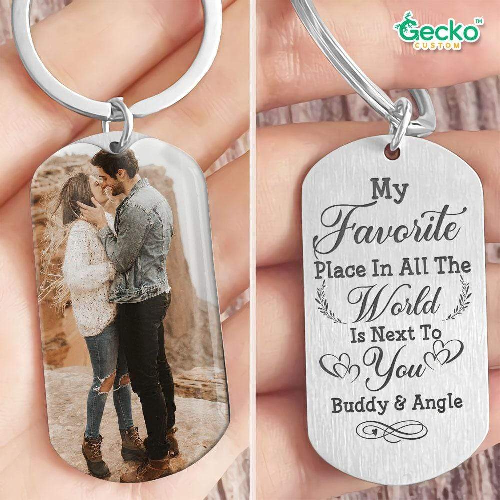 GeckoCustom My Favorite Place Is Next To You Couple Metal Keychain HN590 No Gift box / 1.77" x 1.06"