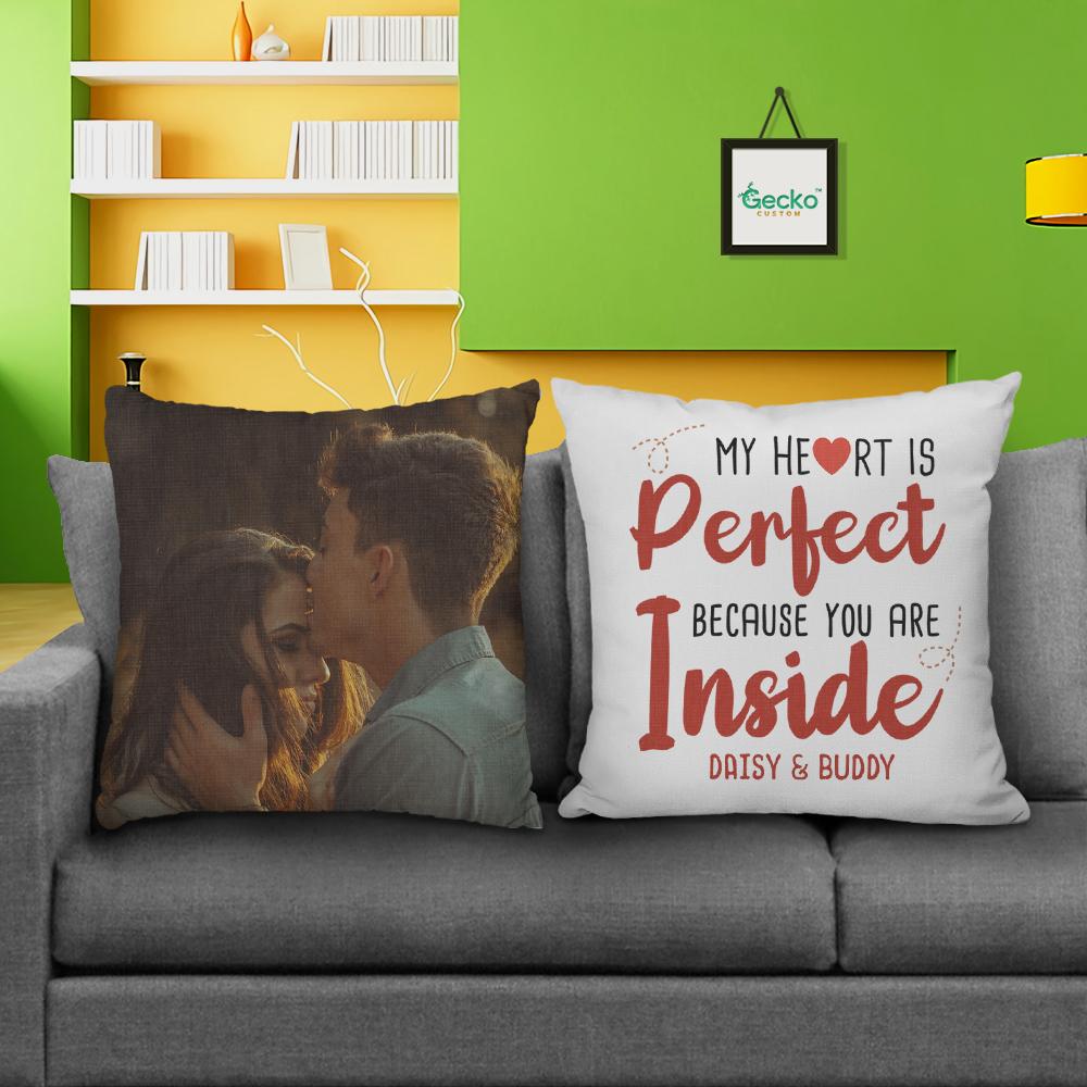 GeckoCustom My heart Is Perfect Couple Throw Pillow HN590 14x14 in / Pack 1