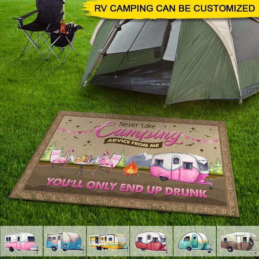 GeckoCustom Never Take Camping Advice From Me You'll Only End Up Drunk Patio Rug, Patio Mat HN590