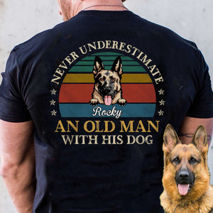 GeckoCustom Never Underestimate An Old Man With His Dog Personalized Custom Dog Backside Shirt C419 Basic Tee / Black / S