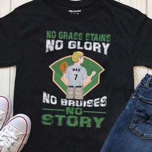 GeckoCustom No Grass Stain No Glory Shirt, Gift For Baseball Player, Baseball Shirt Youth Tee / Black / YS