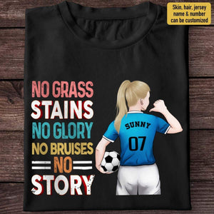 GeckoCustom No Grass Stains No Glory Soccer Girl Shirt Youth Tee / Black / YS