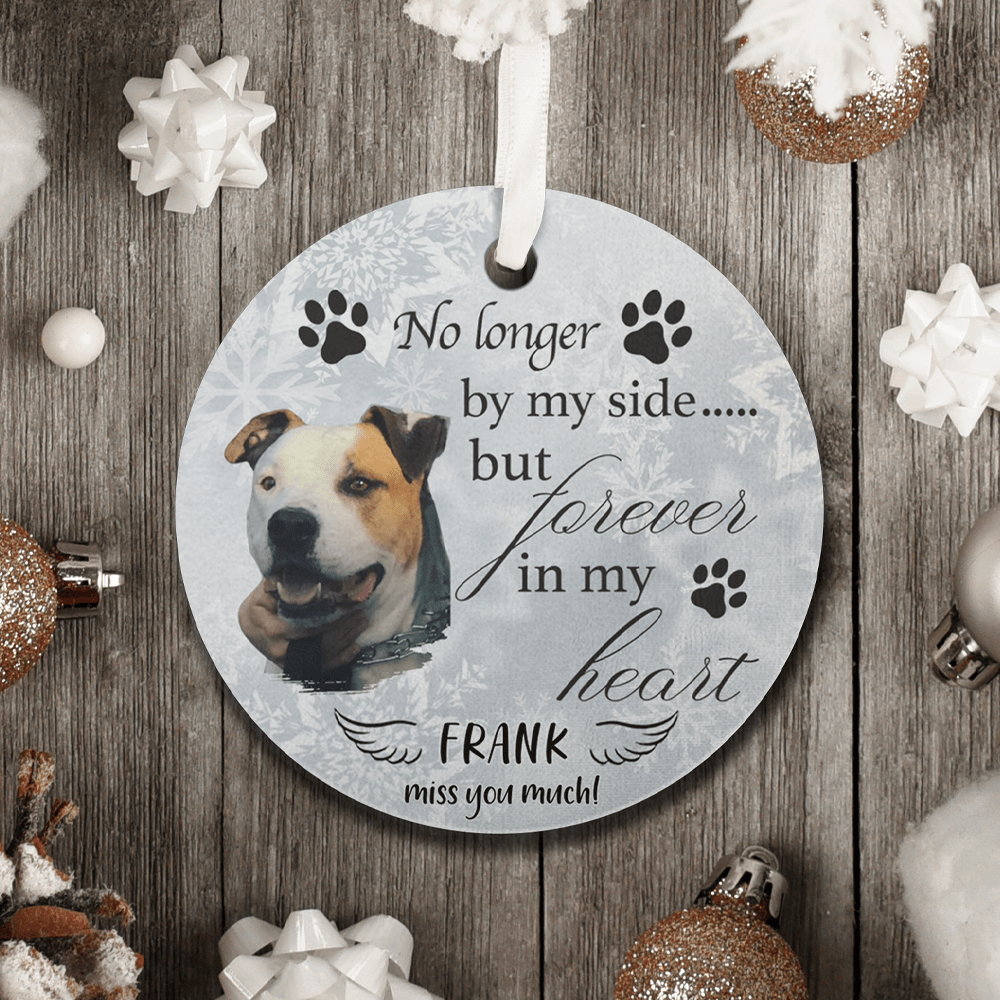 GeckoCustom No Longer By Our Side But Forever In Our Hearts Dog Ornament Pack 1 / 2.75" tall - 0.125" thick