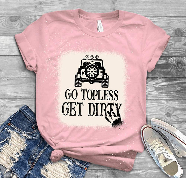 GeckoCustom Off Road Girl Bleached Unisex Tshirt, Dirty Girl Shirt, HN590 Basic Tee / Pink / S