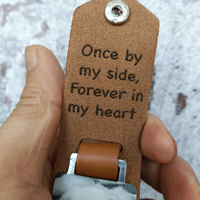 GeckoCustom Once By My Side Forever In My Heart Dog Pet Memorial Leather Photo Keychain