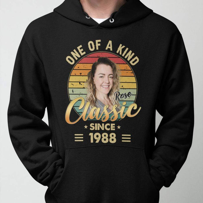GeckoCustom One Of A Kind Classic Upload Photo Birthday Shirt Pullover Hoodie / Black Colour / S