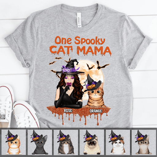 GeckoCustom One Spooky Cat Mama Cat T-shirt, Cat Lover Gift, Halloween Gift, Custom Cat HN590 Basic Tee / White / S