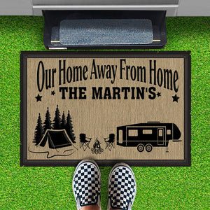 GeckoCustom Our Home Away From Home Personalized Custom RV Camping Doormats H595
