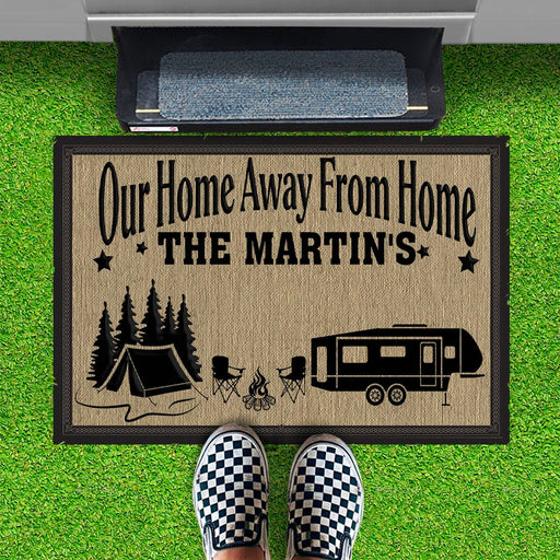 GeckoCustom Our Home Away From Home Personalized Custom RV Camping Doormats H595