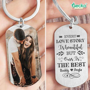 GeckoCustom Our Love Story Is The Best Valentine Couple Metal Keychain HN590