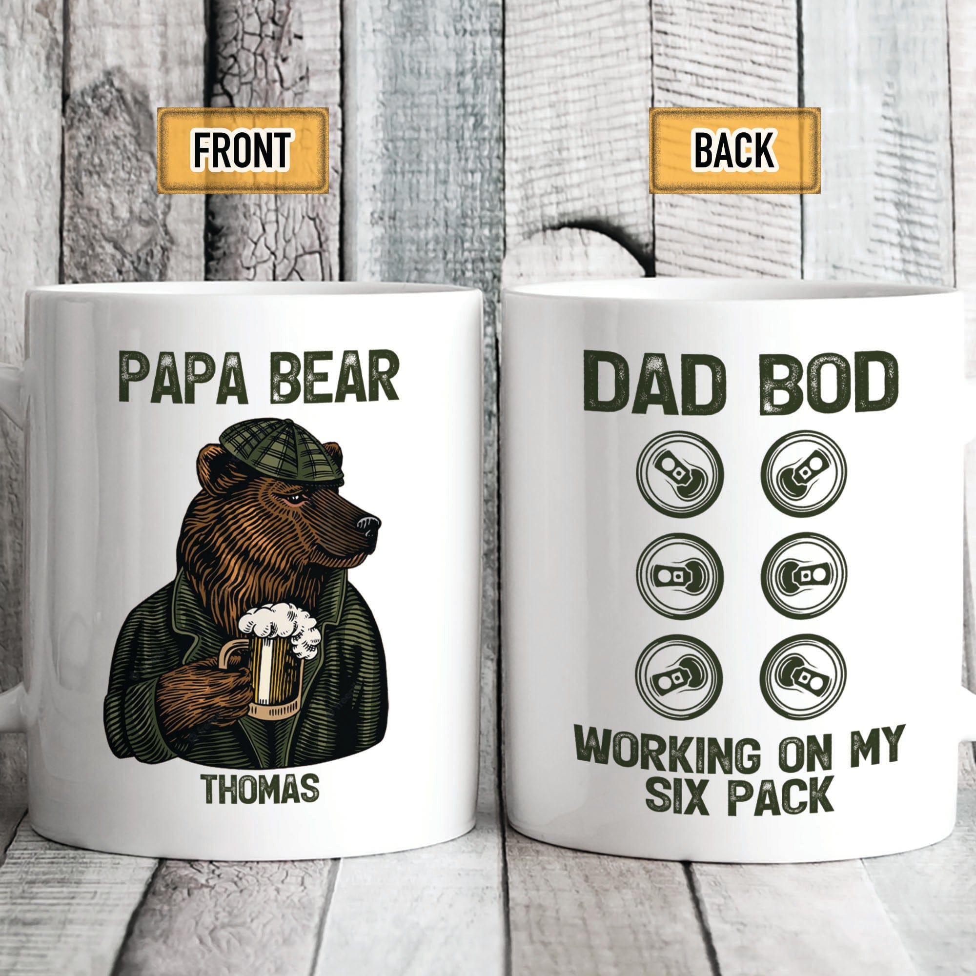 GeckoCustom Papa Bear Dad Bod Working On My Six Pack Personalized Custom Family Mug C322 11oz