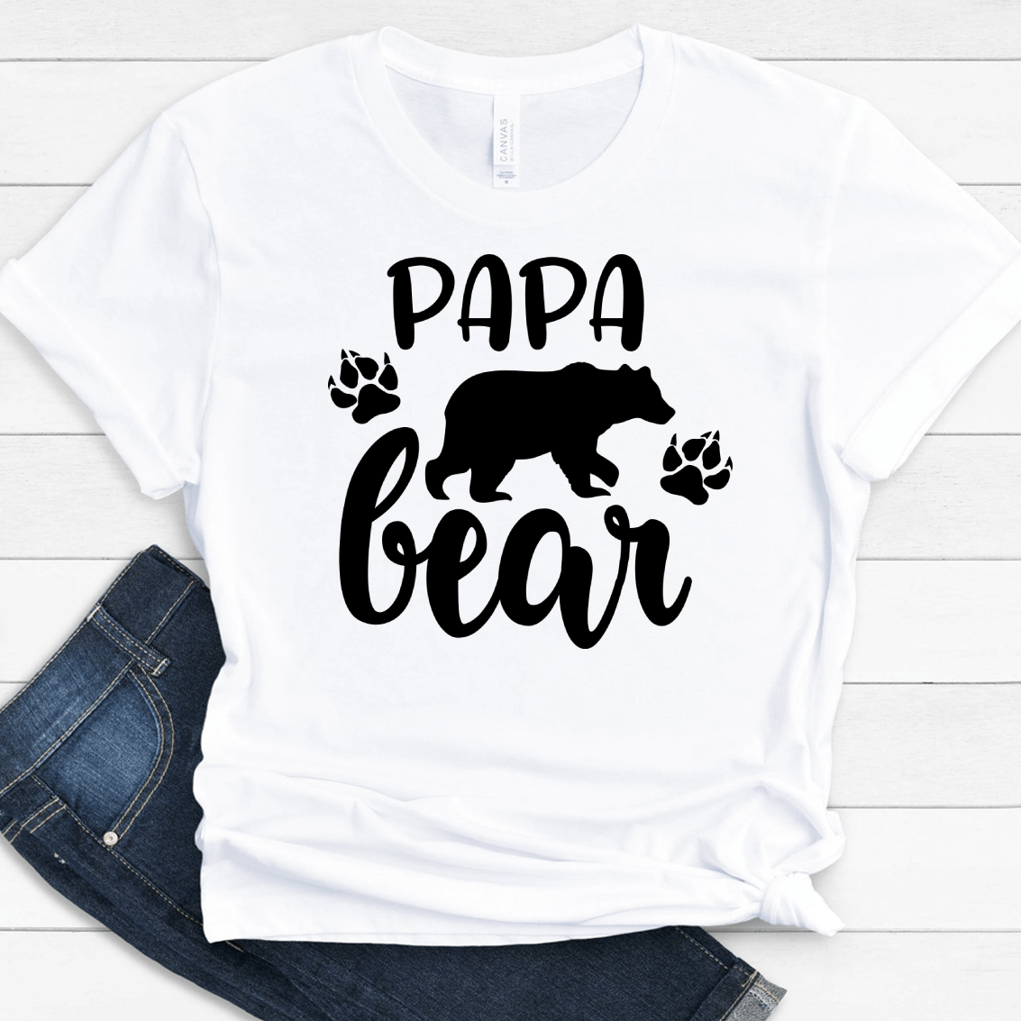GeckoCustom Papa Bear Paw Family T-shirt, HN590 Premium Tee / White / S