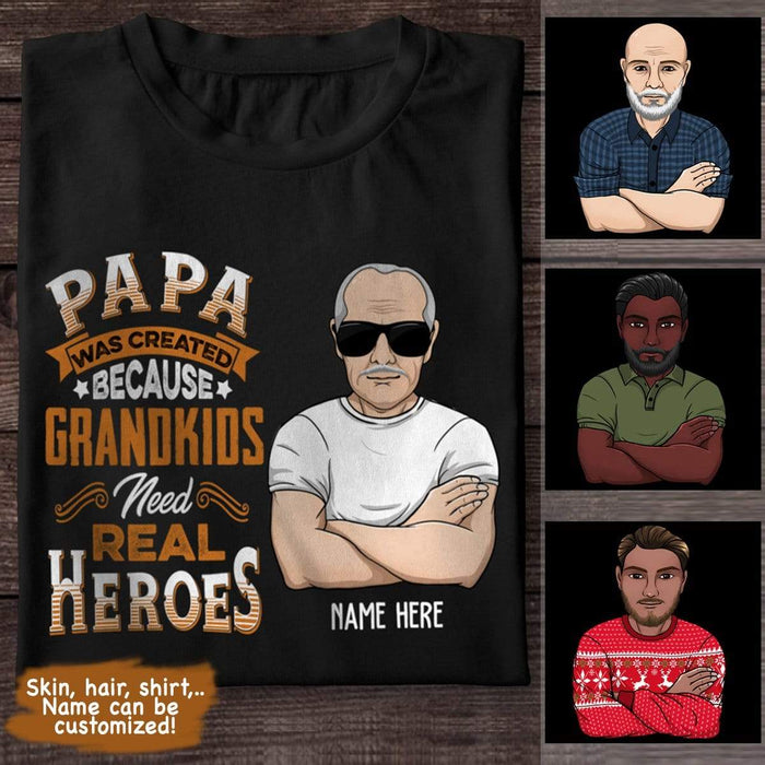 GeckoCustom Papa Was Created Because Grandkids Need Real Heroes Family Shirt
