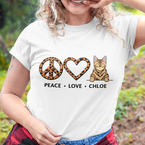 GeckoCustom Peace Love Cat Personalized Custom Cat Mom Cat Dad Shirt C409 Basic Tee / White / S