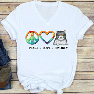 GeckoCustom Peace Love Cat Personalized Custom Cat Mom Cat Dad Shirt C409