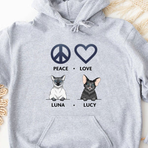 GeckoCustom Peace Love Cat Personalized Custom Cat Mom Cat Dad Shirt C409 Pullover Hoodie / Sport Grey Colour / S