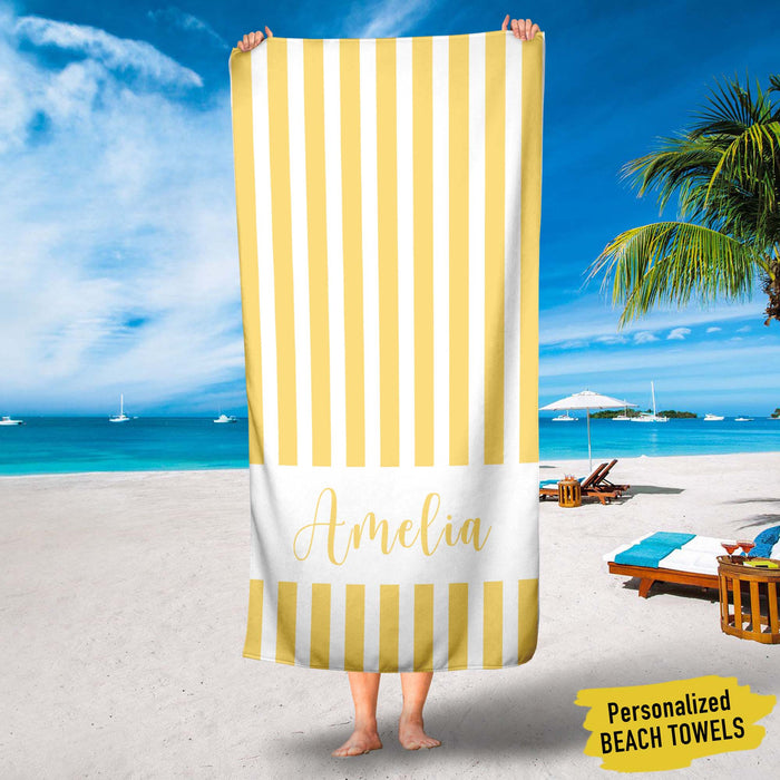GeckoCustom Personalized Beach Towels, Best Beach Towels, Custom Summer Yellow Striped Towels