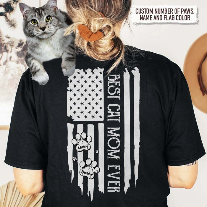 GeckoCustom Personalized Best Cat Mom Ever Flag Back Cat Shirt, HN590