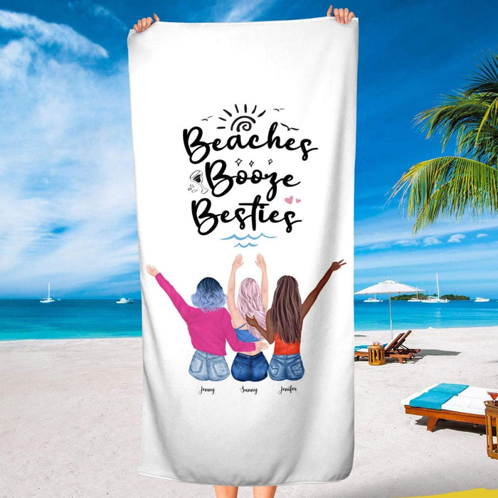 GeckoCustom Personalized Bestie Beach Towels, Beach Booze Besties Towels, Best Friend Gift