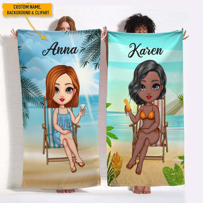 GeckoCustom Personalized Bestie Clipart Hawaiian Beach Towel T368 HN590
