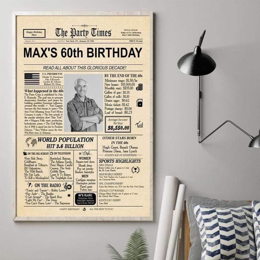 GeckoCustom Personalized Birthday Poster, Birthday Newspaper Poster 40th 50th 60th 70th, Birthday Gift 12"x 18"