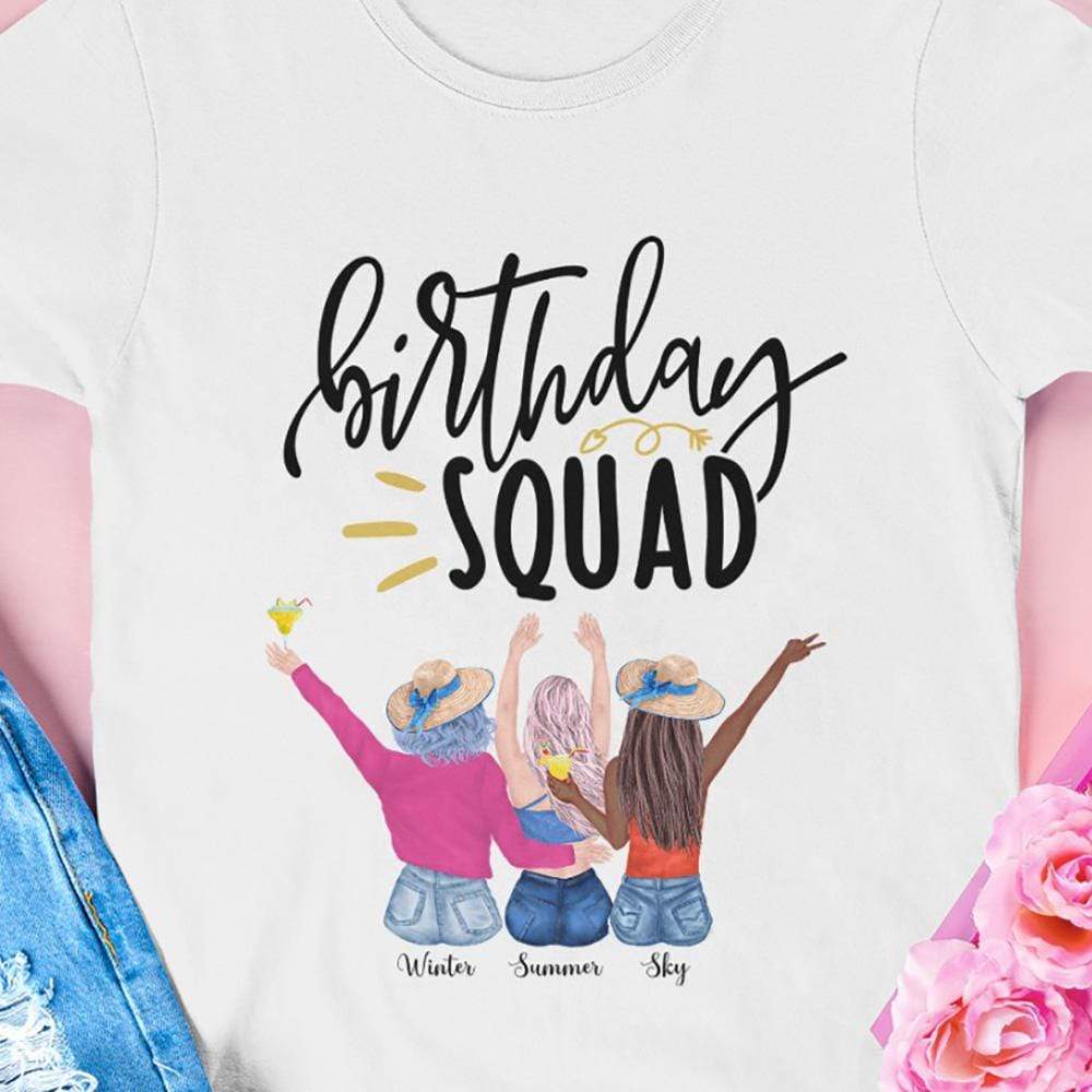 GeckoCustom Personalized Birthday T Shirt, Birthday Squad Birthday Shirt, Birthday Gift Women T Shirt / White / S