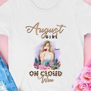 GeckoCustom Personalized Birthday T Shirt, Month Girl On Cloud Wine Birthday Shirt, Birthday Gift Unisex T Shirt / Sport Grey Color / S