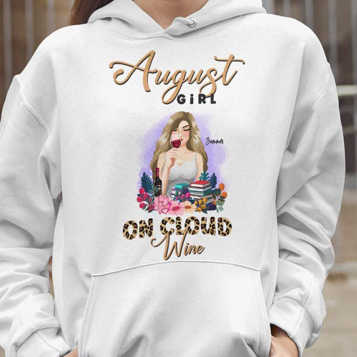 GeckoCustom Personalized Birthday T Shirt, Month Girl On Cloud Wine Birthday Shirt, Birthday Gift Pullover Hoodie / White Colour / S