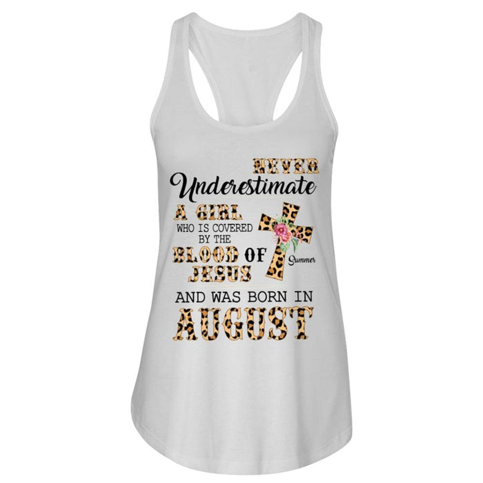 GeckoCustom Personalized Birthday T Shirt, Never Underestimate Girl Covered Blood Of Jesus Shirt, Birthday Gift Women Tank Top / Color Heather Grey / S
