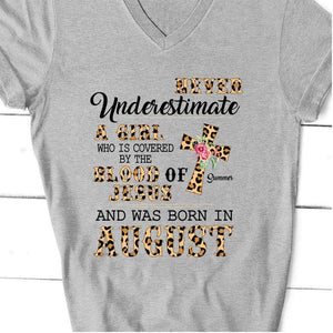 GeckoCustom Personalized Birthday T Shirt, Never Underestimate Girl Covered Blood Of Jesus Shirt, Birthday Gift Women V-Neck T Shirt / V Sport Grey / S