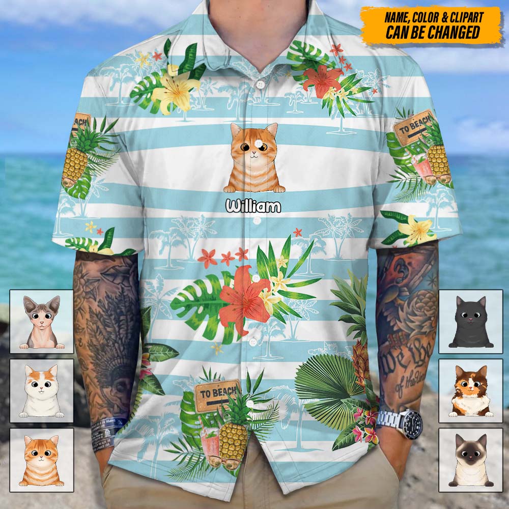 GeckoCustom Personalized Christmas Gift 2023, Personalized Cat Clipart Hawaiian Shirt N304 , S