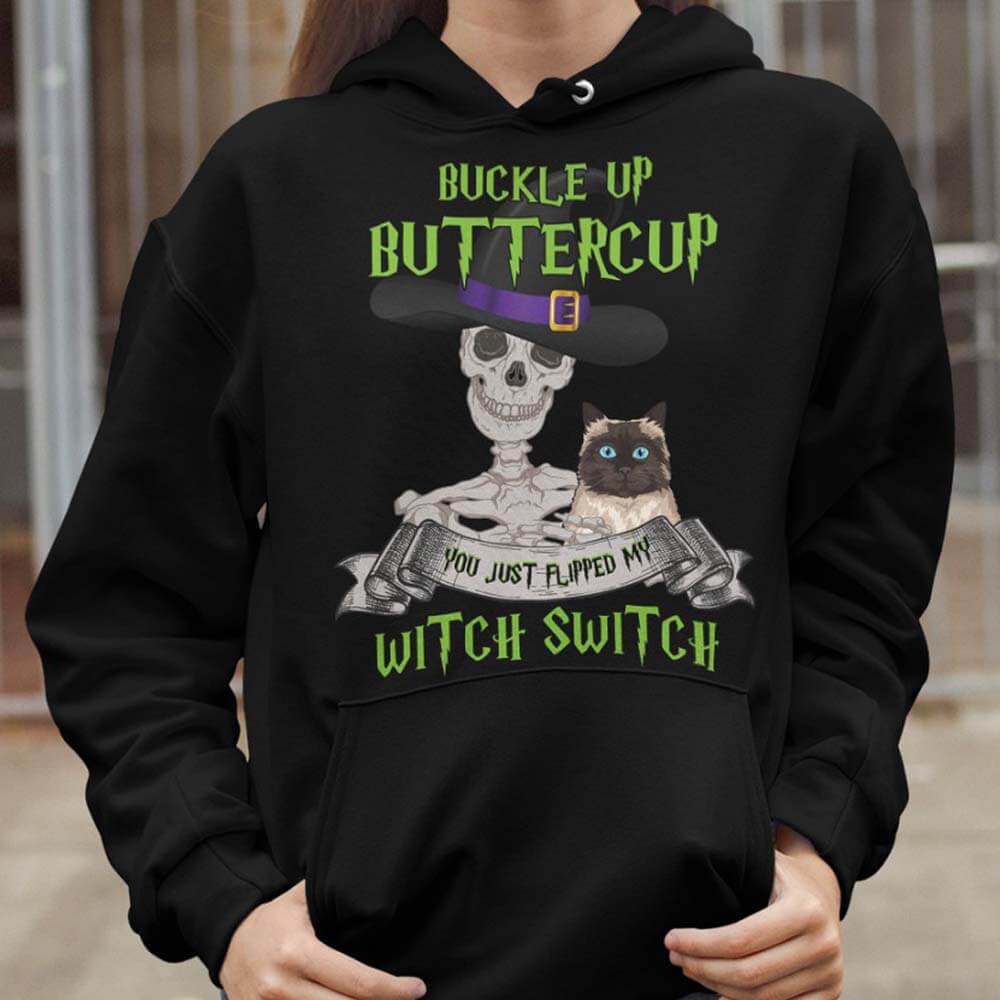 GeckoCustom Personalized Cat Halloween Shirt, Buckle up Buttercup Witch Switch Shirt Unisex T Shirt / Orange / S