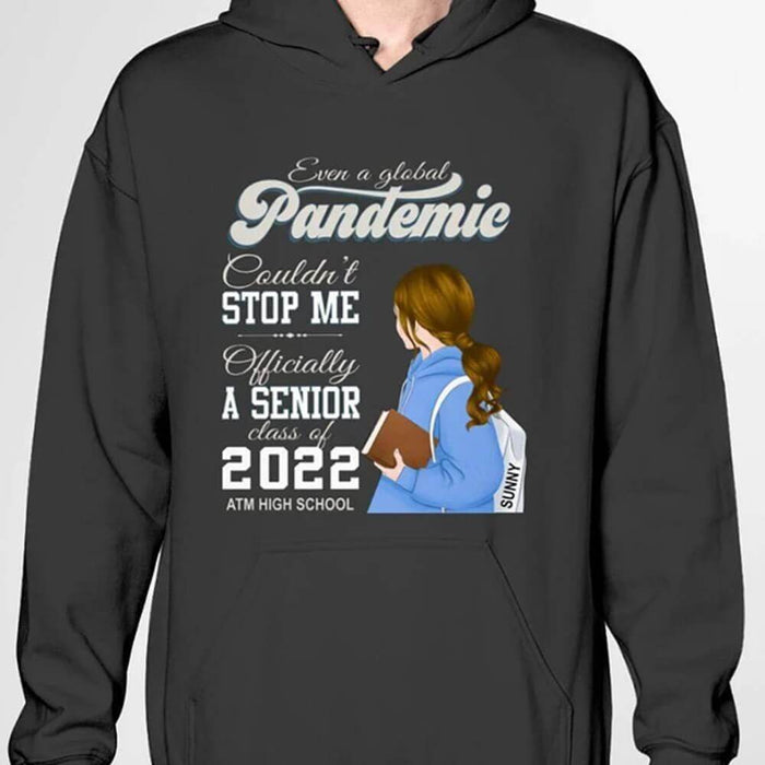 GeckoCustom Personalized Custom Back To School Shirt, Even Global Pandemic Couldn't Senior 2022 Retro Shirt, Senior 2022 Retro Shirt, Class of 2022 Dark Shirt Pullover Hoodie / Black Colour / S