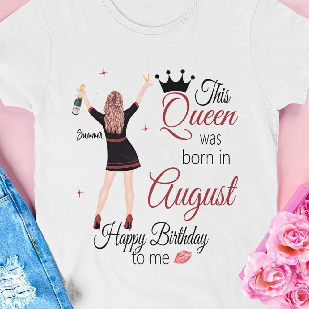 GeckoCustom Personalized Custom Birthday T Shirt, This Queen Was Born In Month Birthday Shirt, Birthday Gift Women T Shirt / White / S