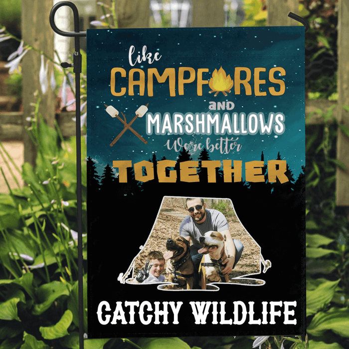 GeckoCustom Personalized Custom Camping Addict Garden Flag, Like Campfire And Marshmallows We're Better Together, Camping Lover Gift 12"x18"