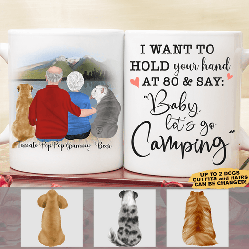 GeckoCustom Personalized Custom Camping with Dog Coffee Mug, Baby I Want To Hold Your Hand, Camper and Dog Lover Gift