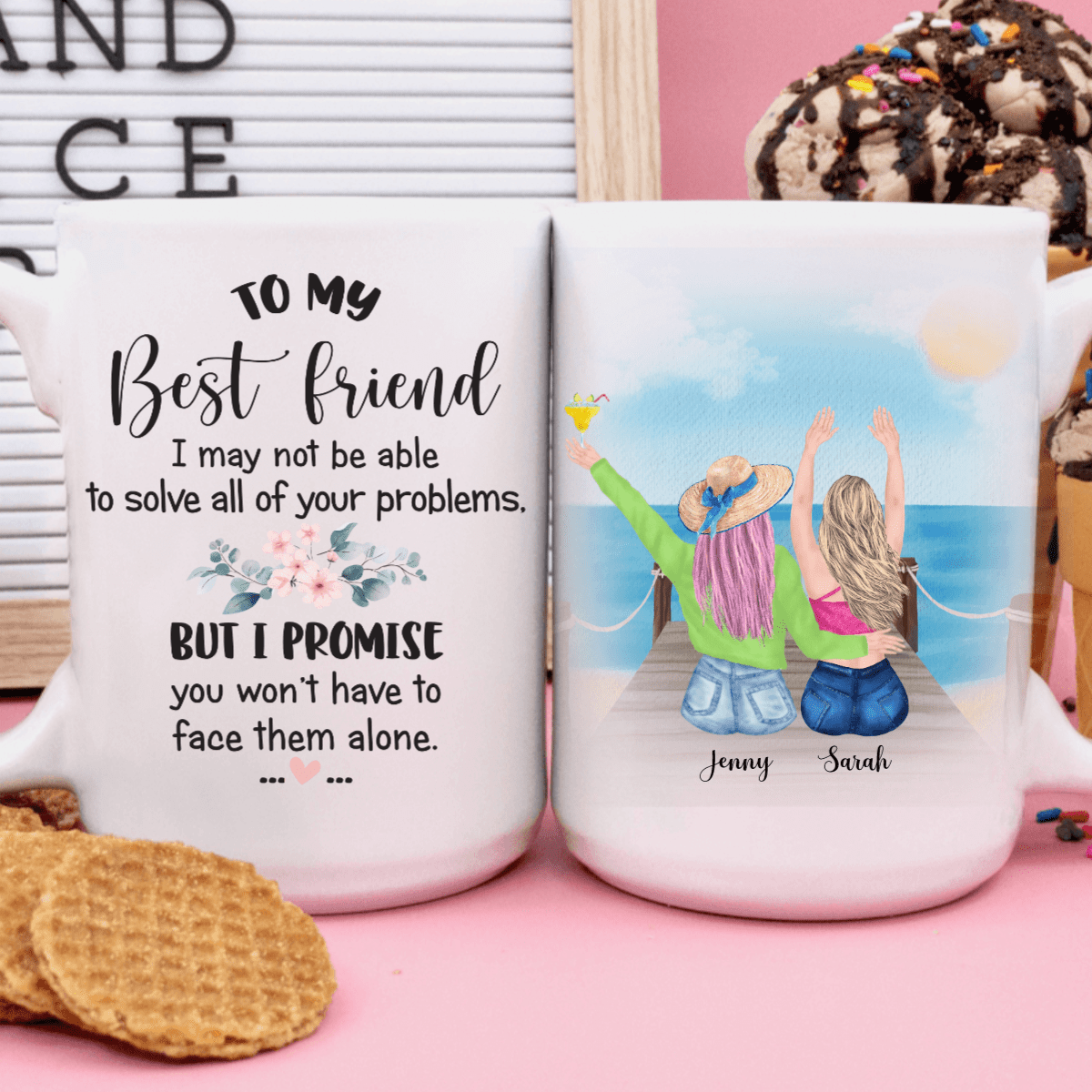 GeckoCustom Personalized Custom Coffee Mug, Best Friend Gift, You Won't Have To Face Them Alone 11oz