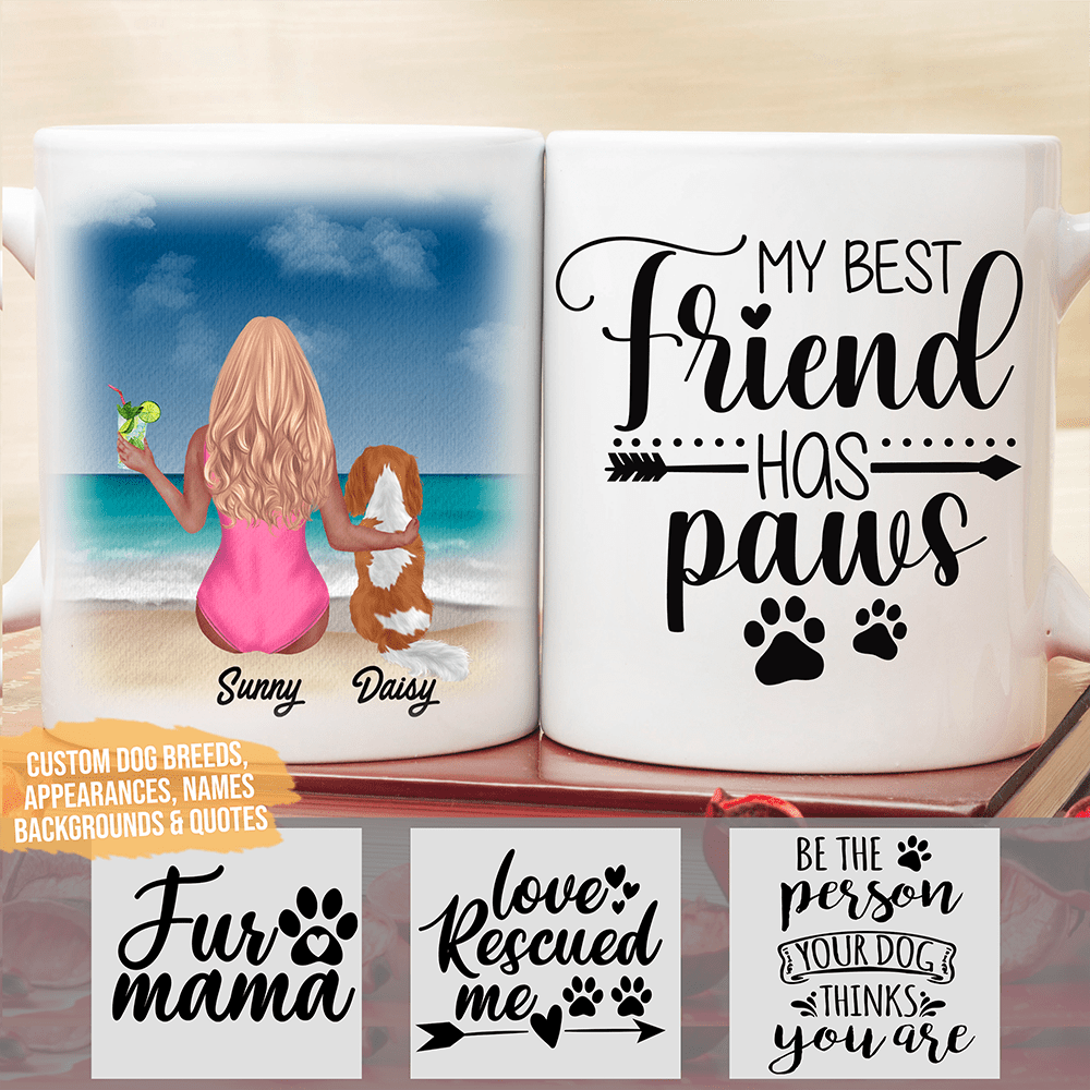 GeckoCustom Personalized Custom Coffee Mug, Dog Lover Gift, Beach Bikini And Dogs 11oz