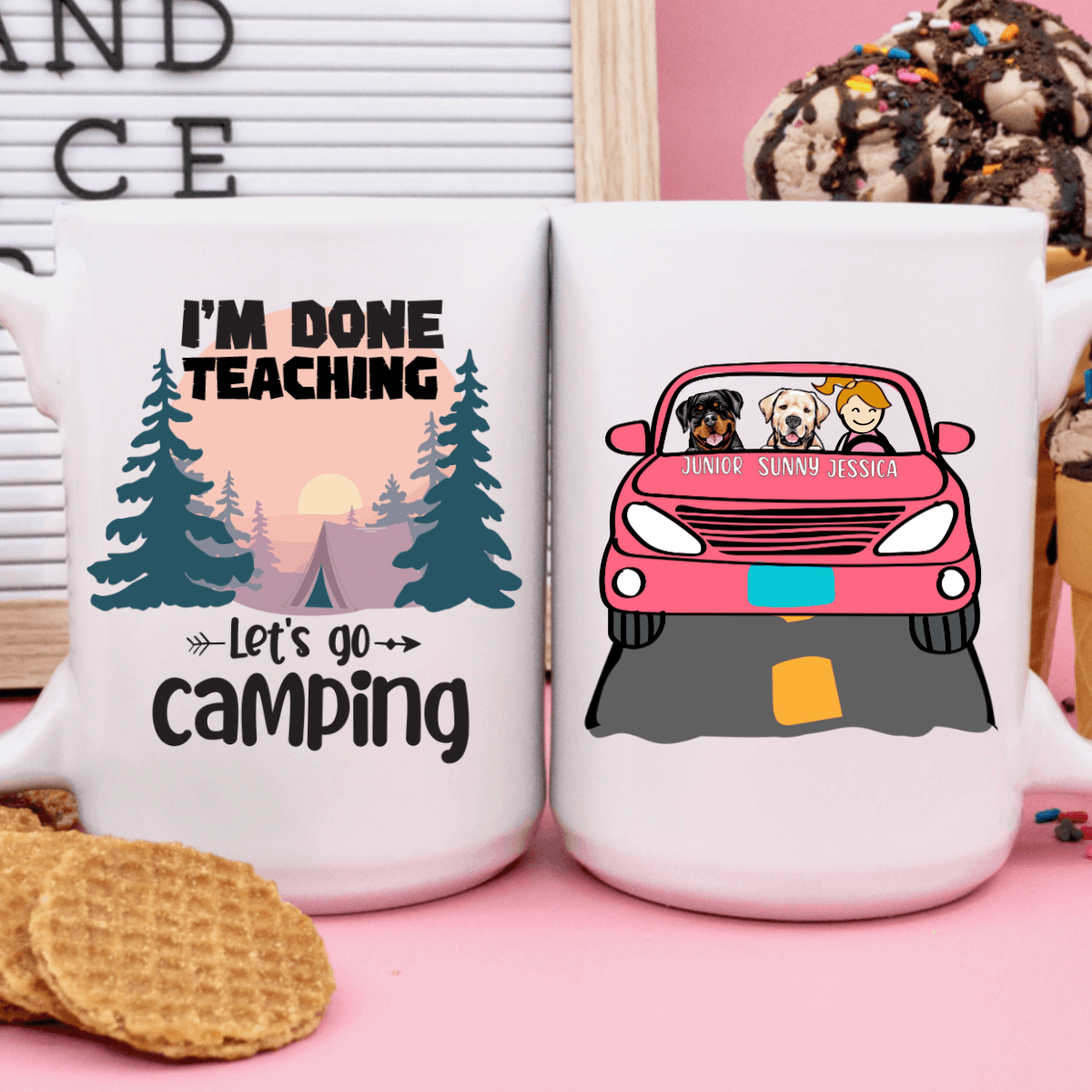 GeckoCustom Personalized Custom Coffee Mug, Dog Lover Gift, Camping Gift, I'm Done Working Let's Go Camping 15oz