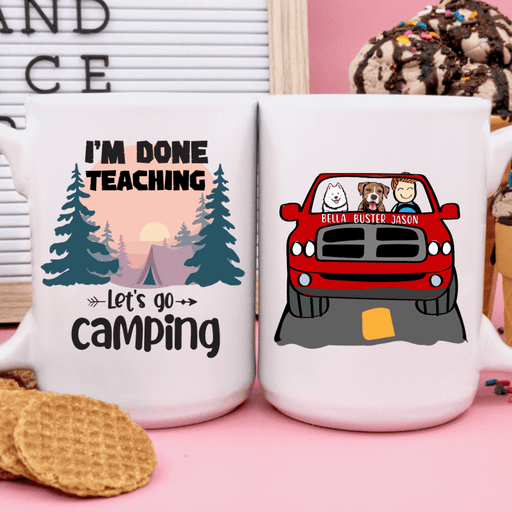 GeckoCustom Personalized Custom Coffee Mug, Dog Lover Gift, Camping Gift, I'm Done Working Let's Go Camping 15oz