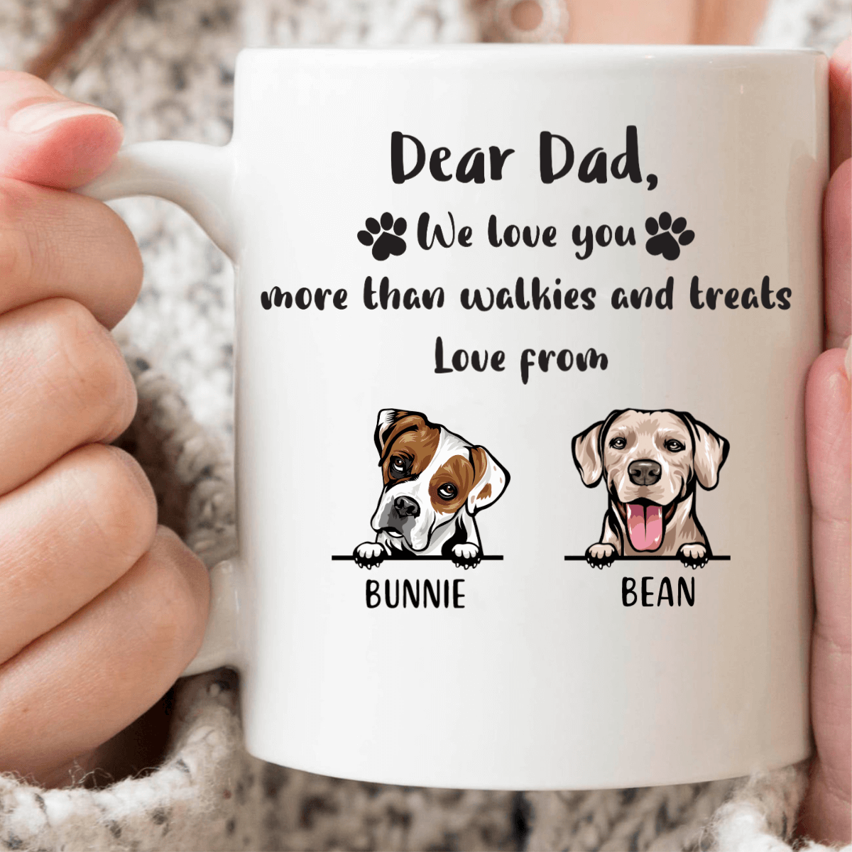 GeckoCustom Personalized Custom Coffee Mug, Dog Lover Gift, Fathers Day Gift, Love You More Than Walkies And Treats 11oz
